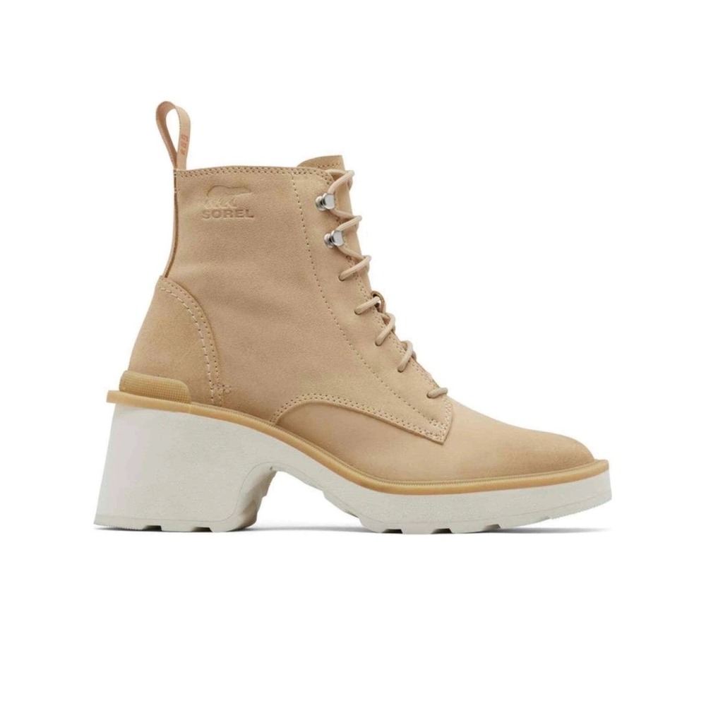 Sorel‎ Hi-Line Chelsea Heel Lace Waterproof Suede Platform Boots Chalk Size 9